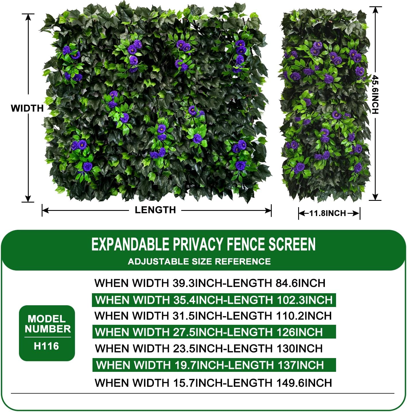 Expandable Fence Privacy Screen for Balcony Patio Outdoor,Decorative Faux Ivy Fencing Panel,Artificial Hedges (Single Sided Leaves)……