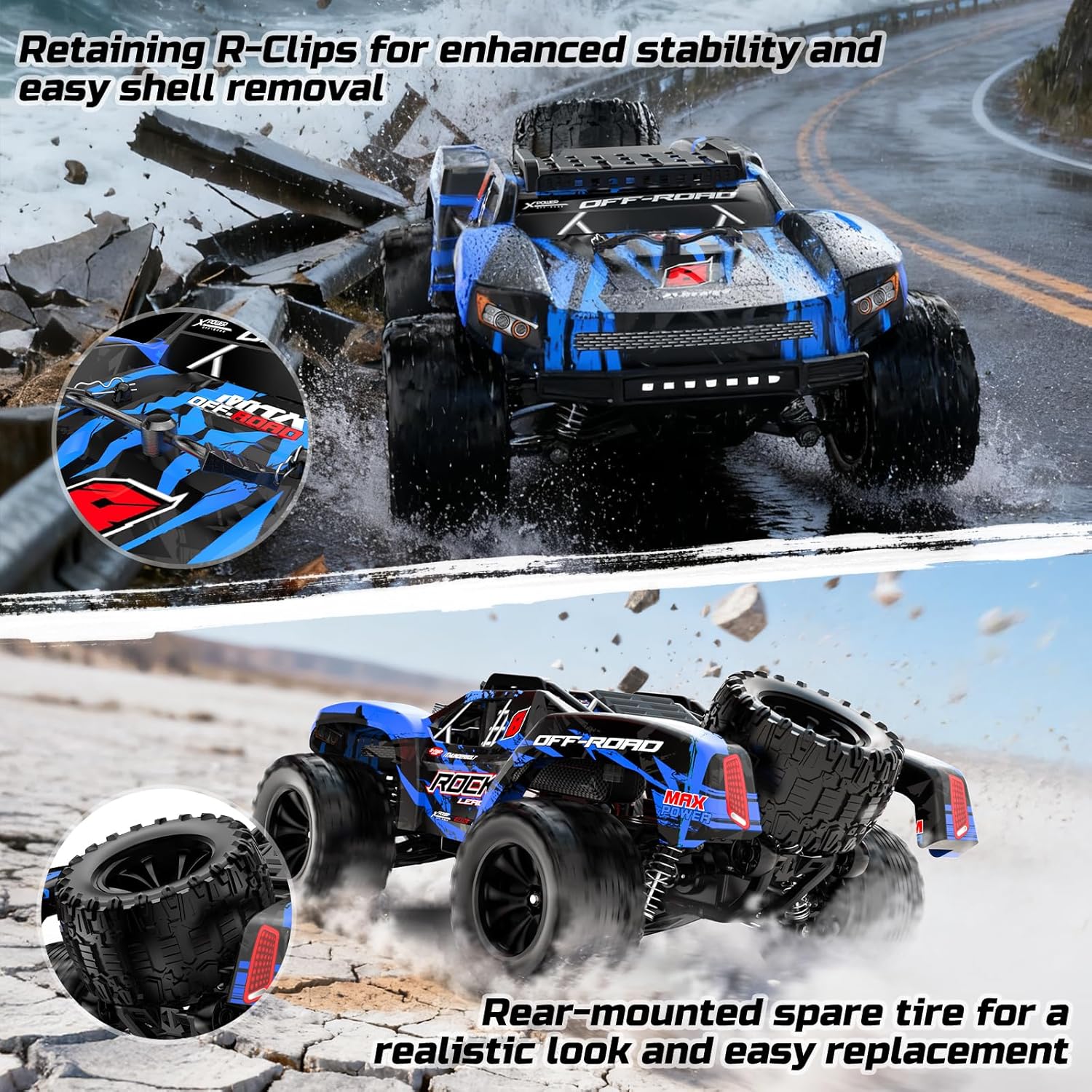 DEERC 1:12 Fast RC Cars 45KPH, 4WD High Speed Short Course RC Truck, Off-Road All Terrain Remote Control Car with 2 Batteries & Spare Tire