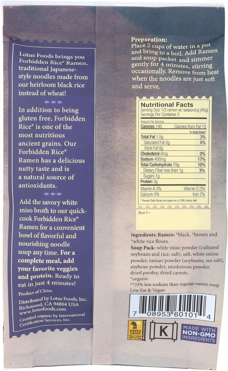 Lotus Foods Organic Ramen Miso Soup Mix-Millet & Brown-2.8 oz