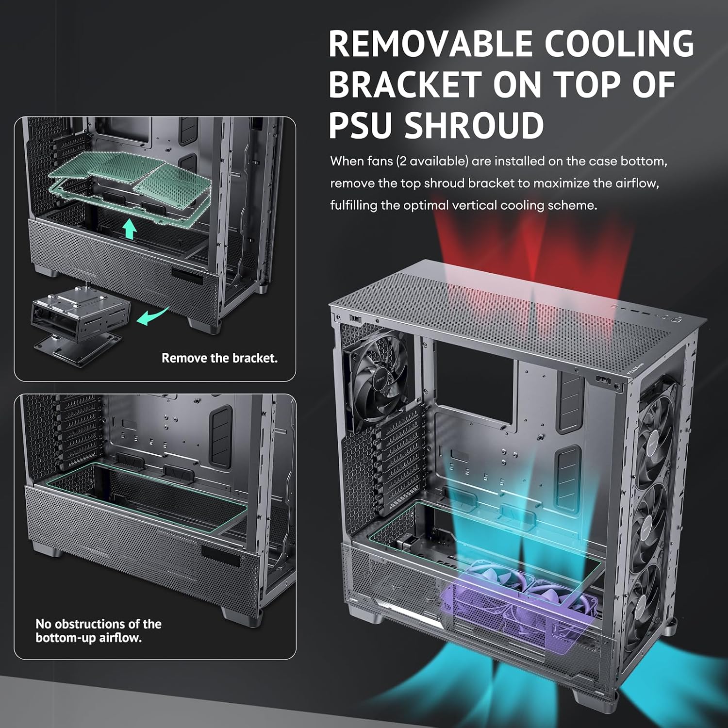Antec Flux Pro Full-Tower E-ATX PC Case, 6 PWM Fans Included, Black | 6 PWM Fans, Walnut Wood Front Panel, High-Airflow, 90° Rotated PSU Mount, 420mm Radiator Support, CPU & GPU Temp Display