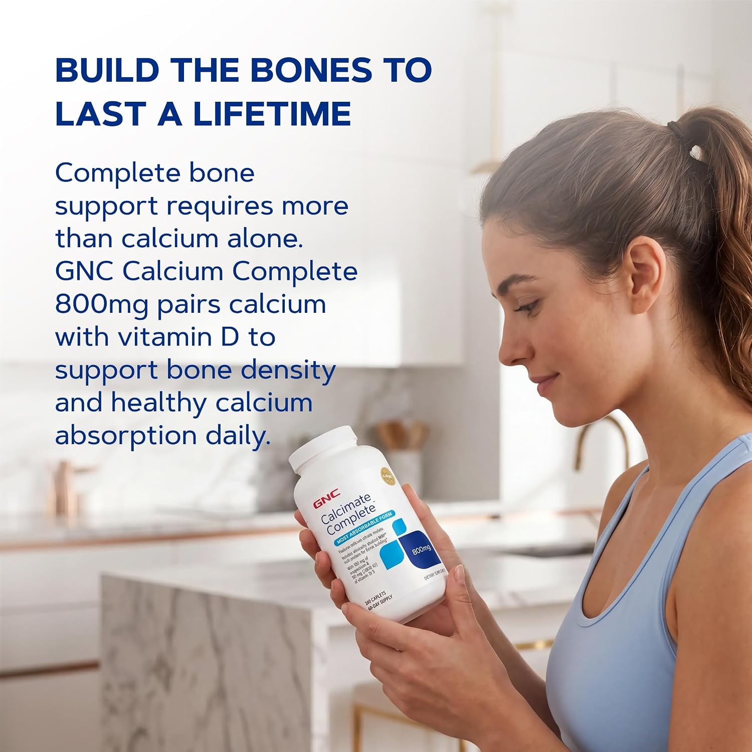 GNC Calcium Complete 800mg, Supports Bone Density, 240 Caplets, 60 Servings