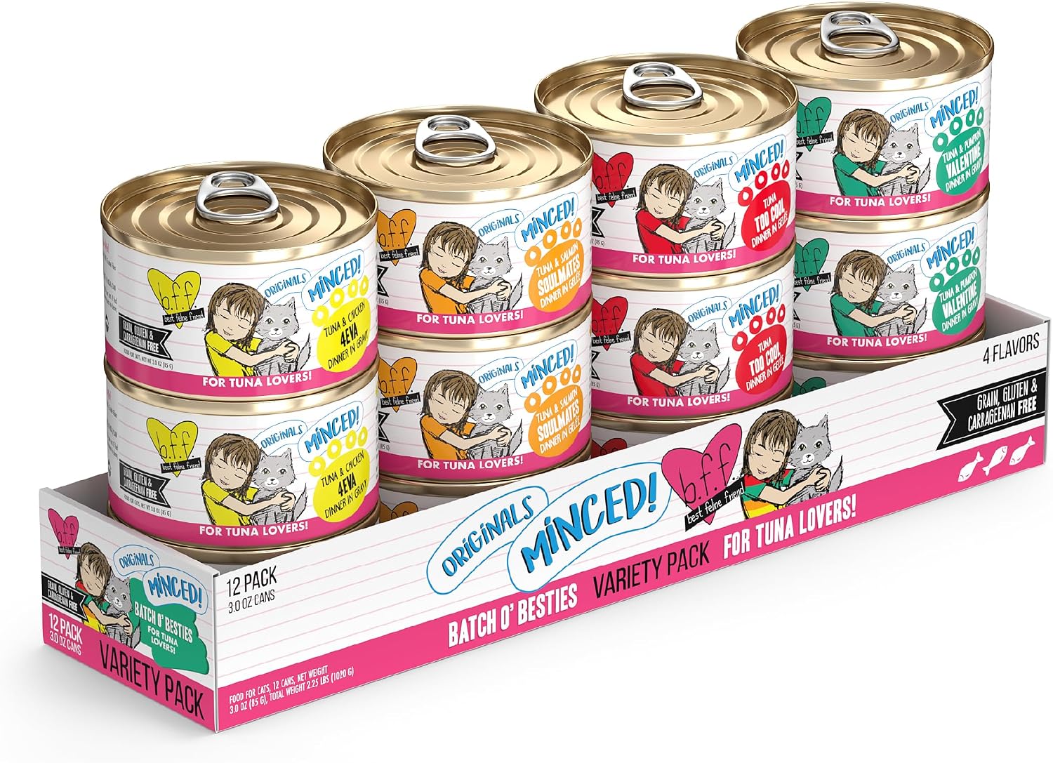 Weruva BFF Minced Natural Wet Cat Food, Batch O Besties Variety Pack, 5.5oz Can, Pack of 8