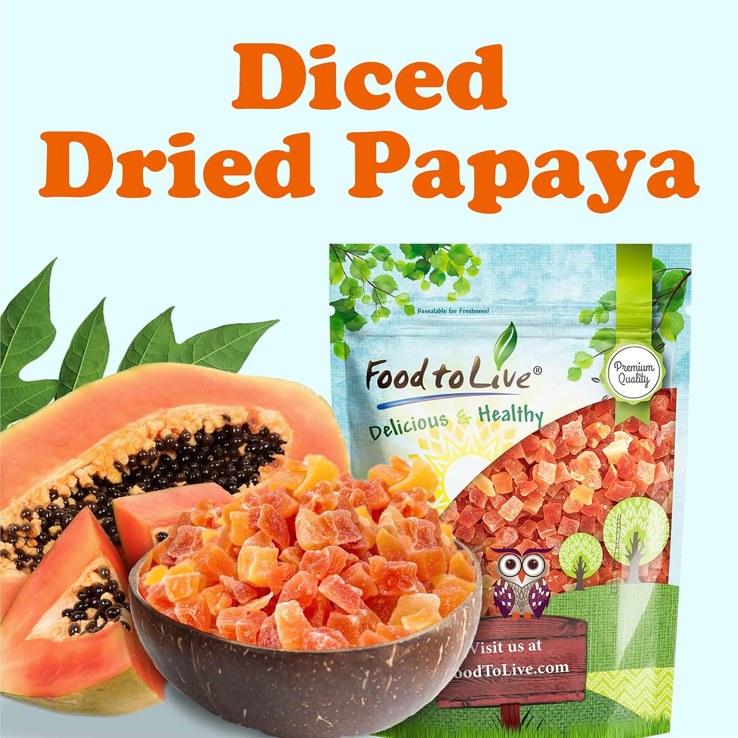 Food to Live Dried Diced Papaya, 10 Pounds Kosher, Vegan, Sweetened, Unsulfured, Bulk