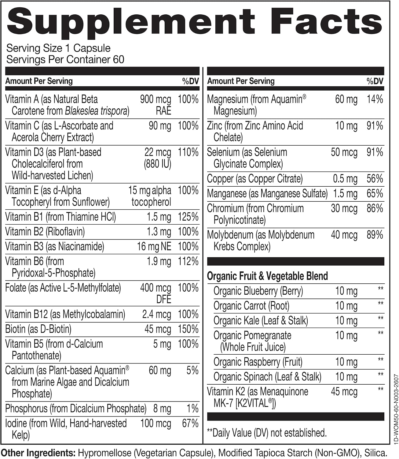 NATURELO One Daily Multivitamin for Women 50+ (Iron Free) - Menopause Support for Women Over 50 - Whole Food Supplement - Non-GMO - No Soy - 60 Capsules - 2 Month Supply | Energy Support, Whole Food Daily Women Multivitamin Supplement, Nourish Hair/Skin/…