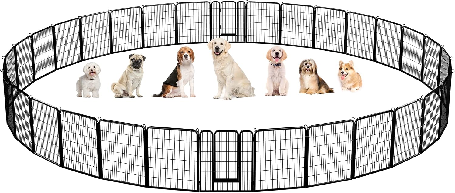 Yaheetech Dog Playpen 24in 16 Panels Pet Fence for Indoor Yard RV Camping | Easy Setup, Heavy Duty Rustproof Frame with Secure Latch Door, DIY Layouts,Foldable Storage, for Puppies & Small Dogs