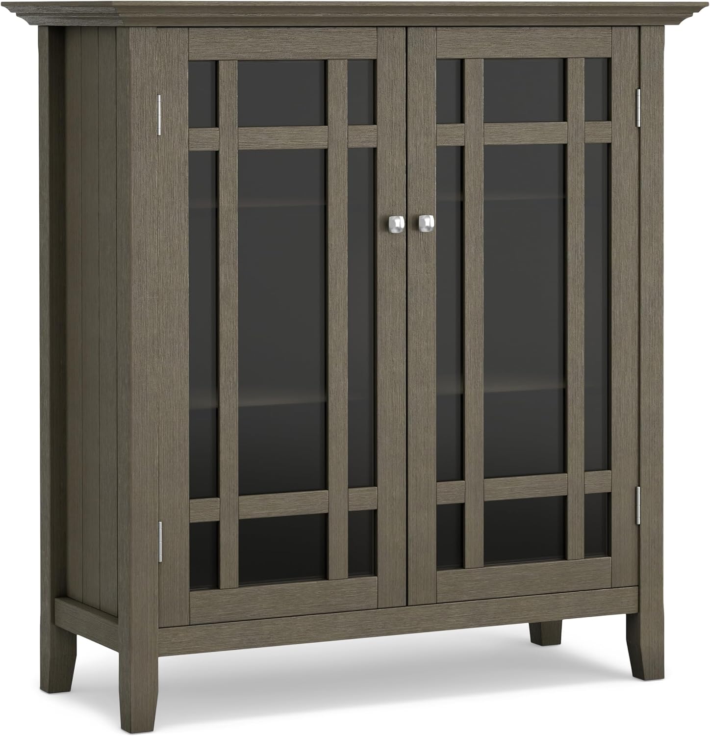 SIMPLIHOME Bedford 62" Wide Solid Wood Sideboard in Brunette Brown | Transitional low media console with glass doors and storage shelves for the living room, entryway or dining room.
