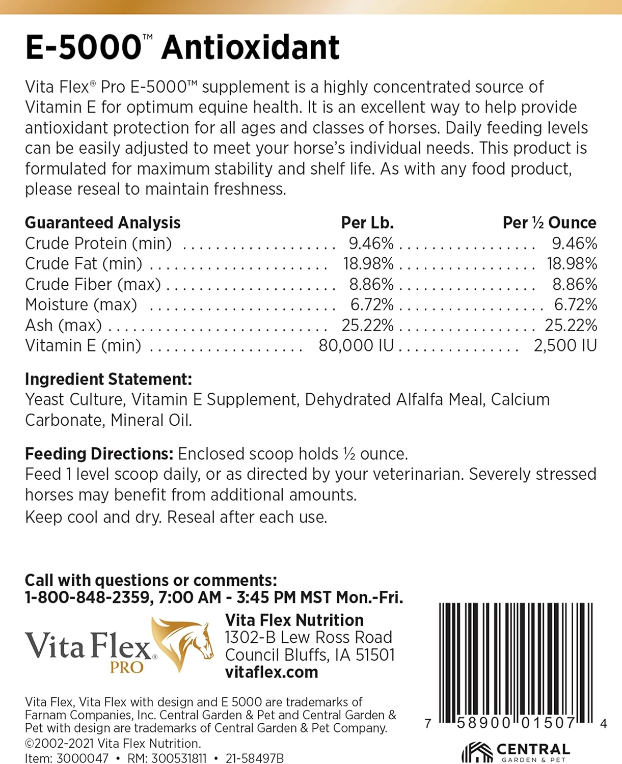 Vita Flex Pro E-5000 Premium Horse Vitamin E Powder, 4 lbs, 128-Day Supply