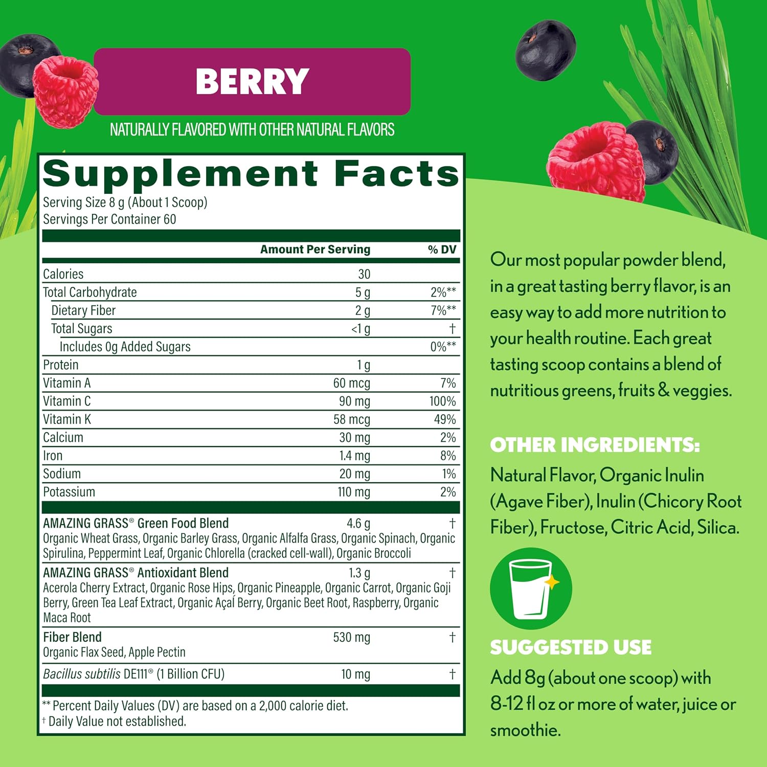 Amazing Grass Super Greens Powder Original, 60 Servings, 16.9 oz | Organic Greens Superfood Powder with Spirulina, Beet Root, Probiotics & Digestive Enzymes to Support Digestion