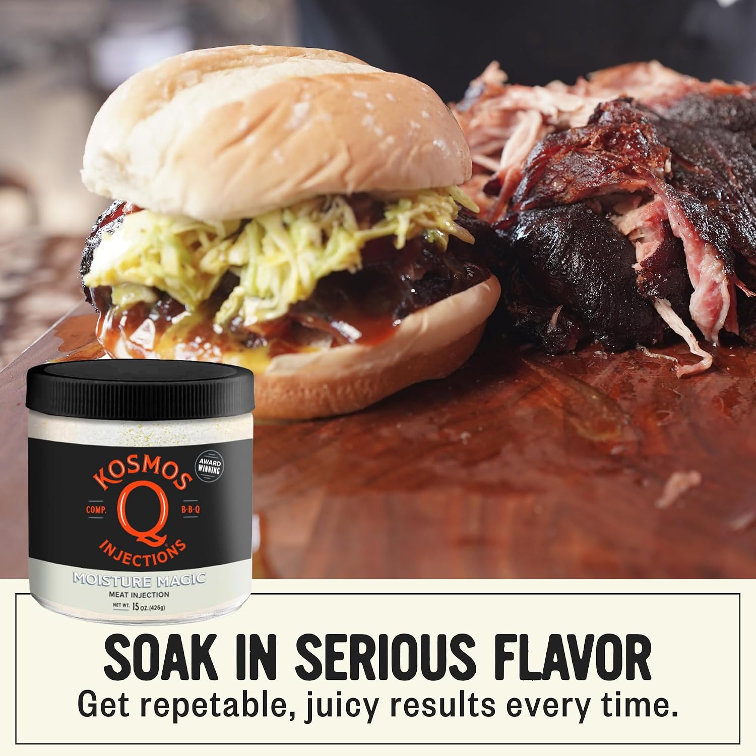 Kosmos Q Reserve Blend Brisket Injection, Premium Beef BBQ Marinade for Tender & Juicy Brisket, Phosphate-Enhanced for Moisture Retention, Competition-Grade Seasoning, Gluten Free, 16 Oz Jar