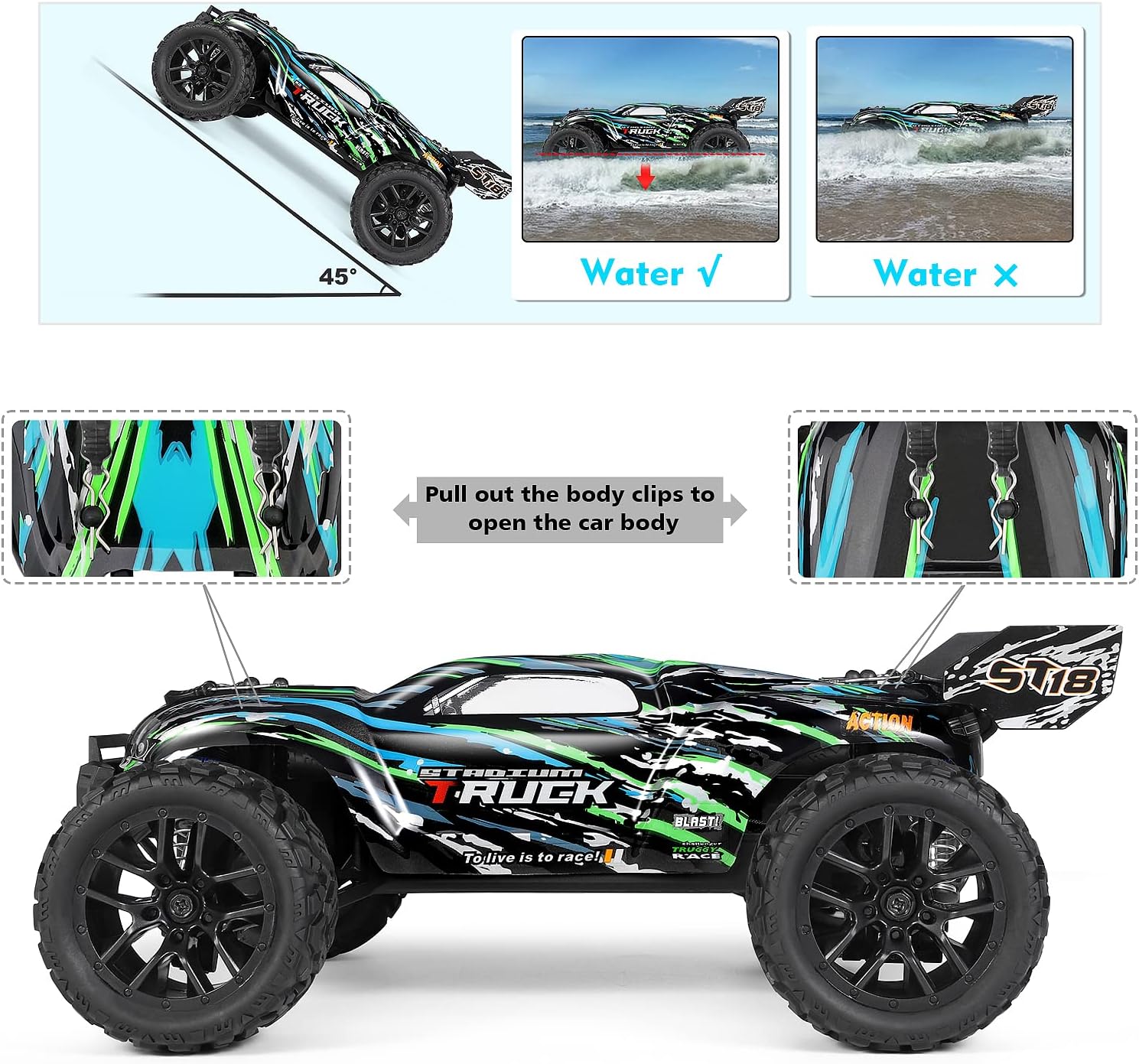 HAIBOXING RC Cars Hailstorm, 36+KM/H High Speed 4WD 1:18 Scale Waterproof Truggy Remote Control Off Road Monster Truck with Two Rechargeable Batteries