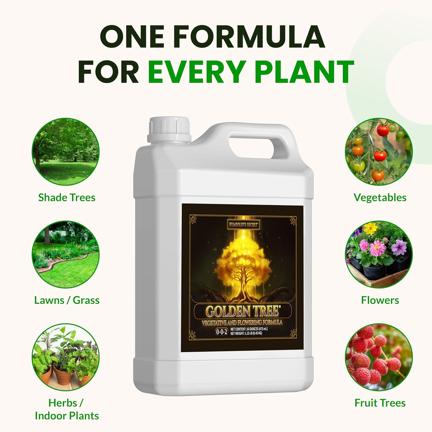 Humboldts Secret Golden Tree Liquid Plant Food | Enhances Growth Indoors or Outdoors | All-in-One Plant Nutrients for Vegetables, Trees, Flowers, Fruits, Roses, Lawns, Tomatoes | 16 Ounce