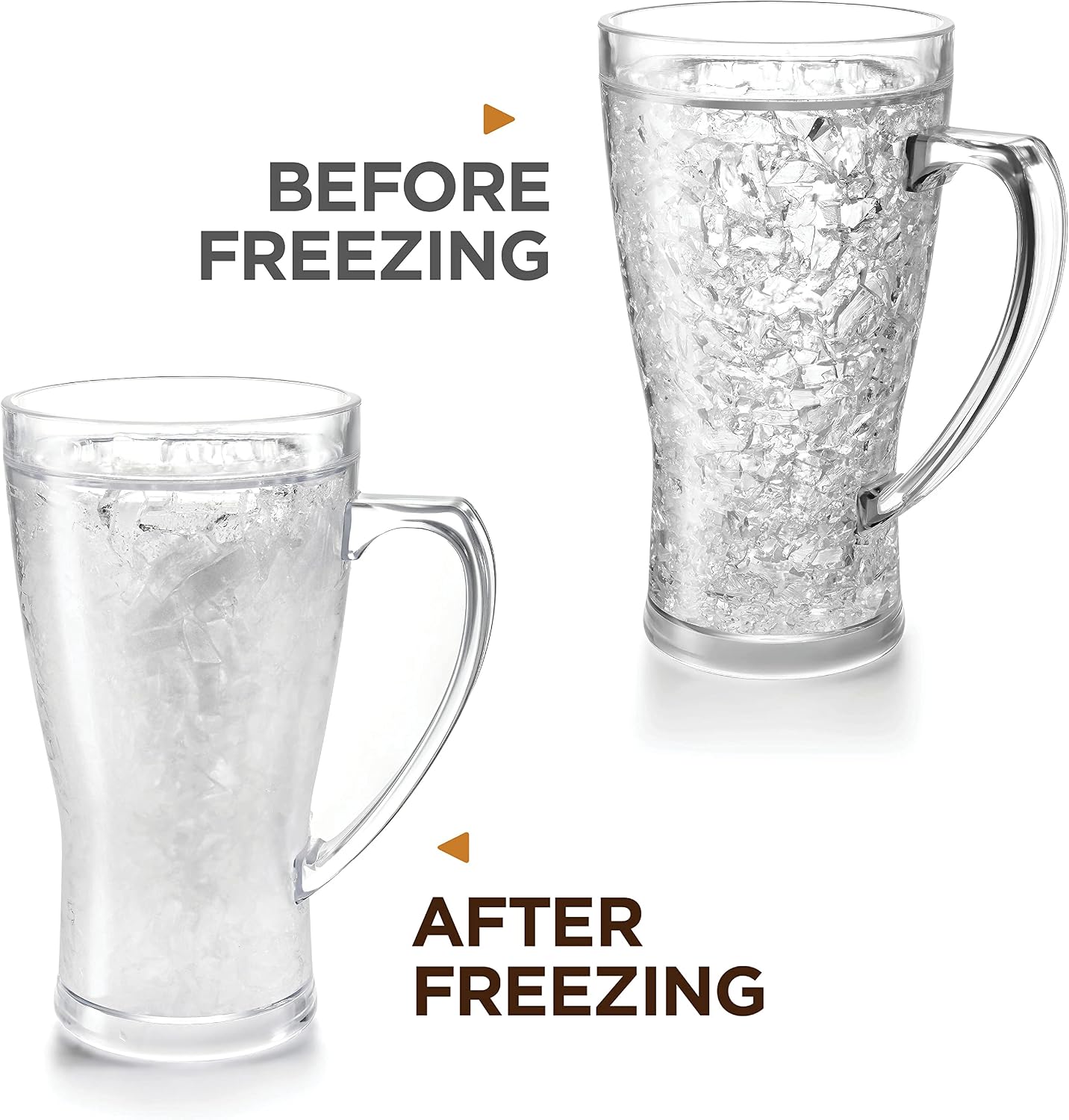 luxail Beer Mugs For Freezer, Double Wall Insulated Plastic Beer Glasses – Freezer Mugs, 16 oz – Perfect Frozen Beer Mugs for Home Bar Accessories