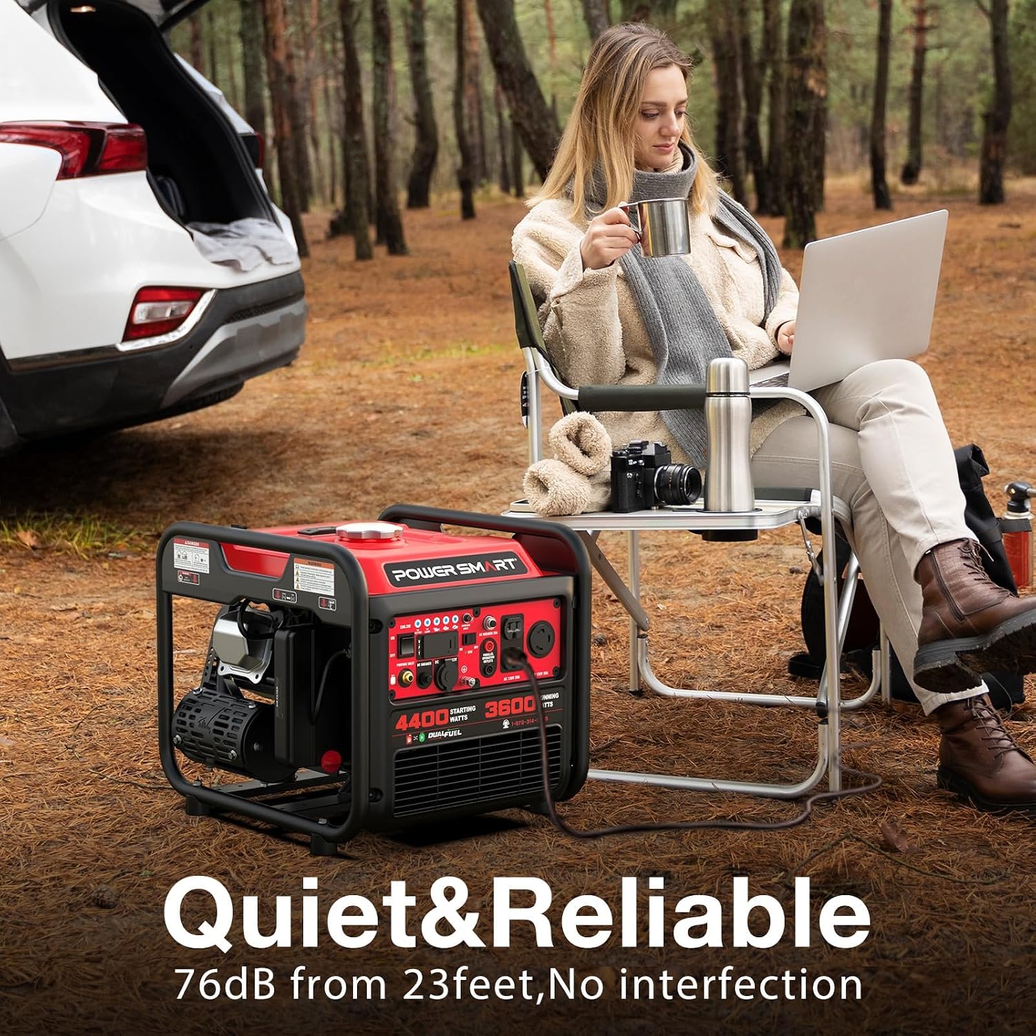 PowerSmart 4400-Watt Open Frame Inverter Generator, Gas Powered, CO-Sensor, Lightweight & Quiet for Home Use and Emergency Backup, Camping, EPA Compliant