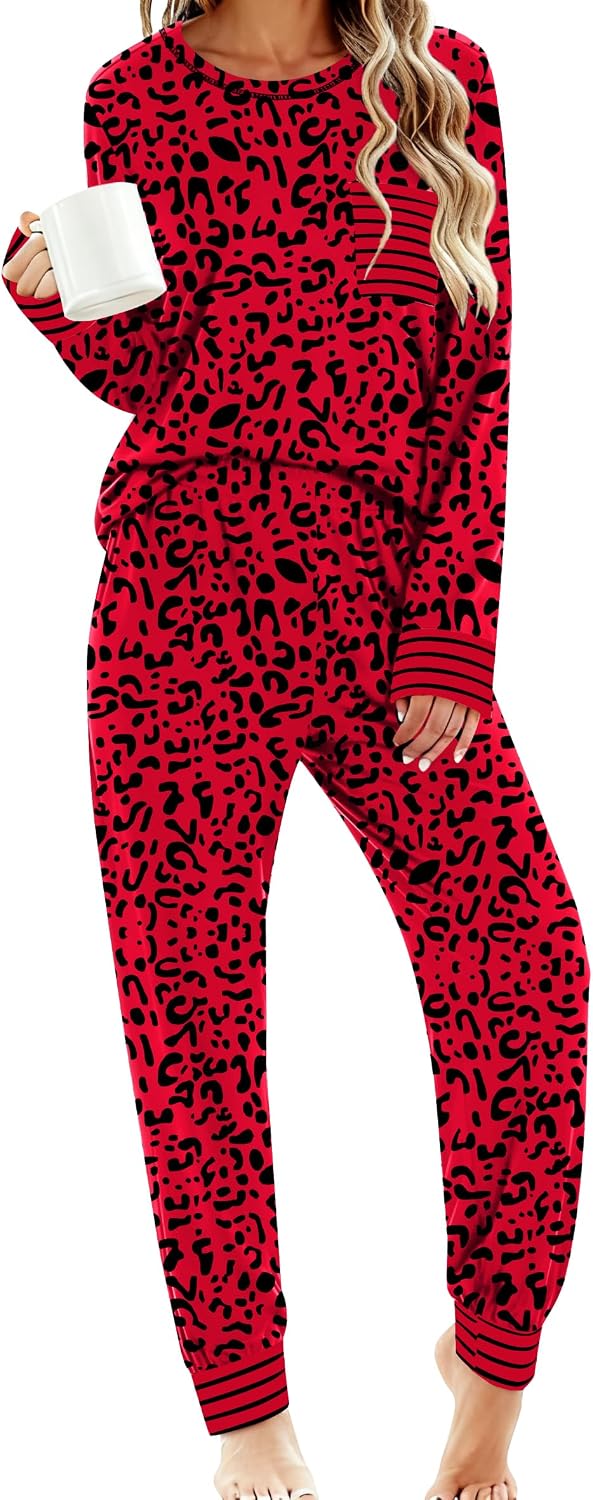 SWOMOG Women’s Pajamas Set Long Sleeve Sleepwear with Long Pants Soft Modal Loungewear Pj Set