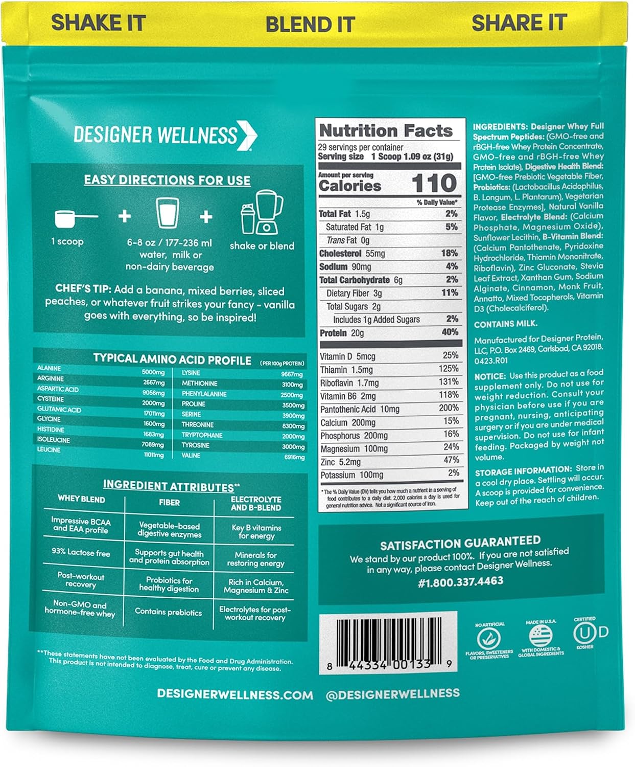 Designer Wellness, Vanilla, Designer Whey Protein Powder, 2 lb