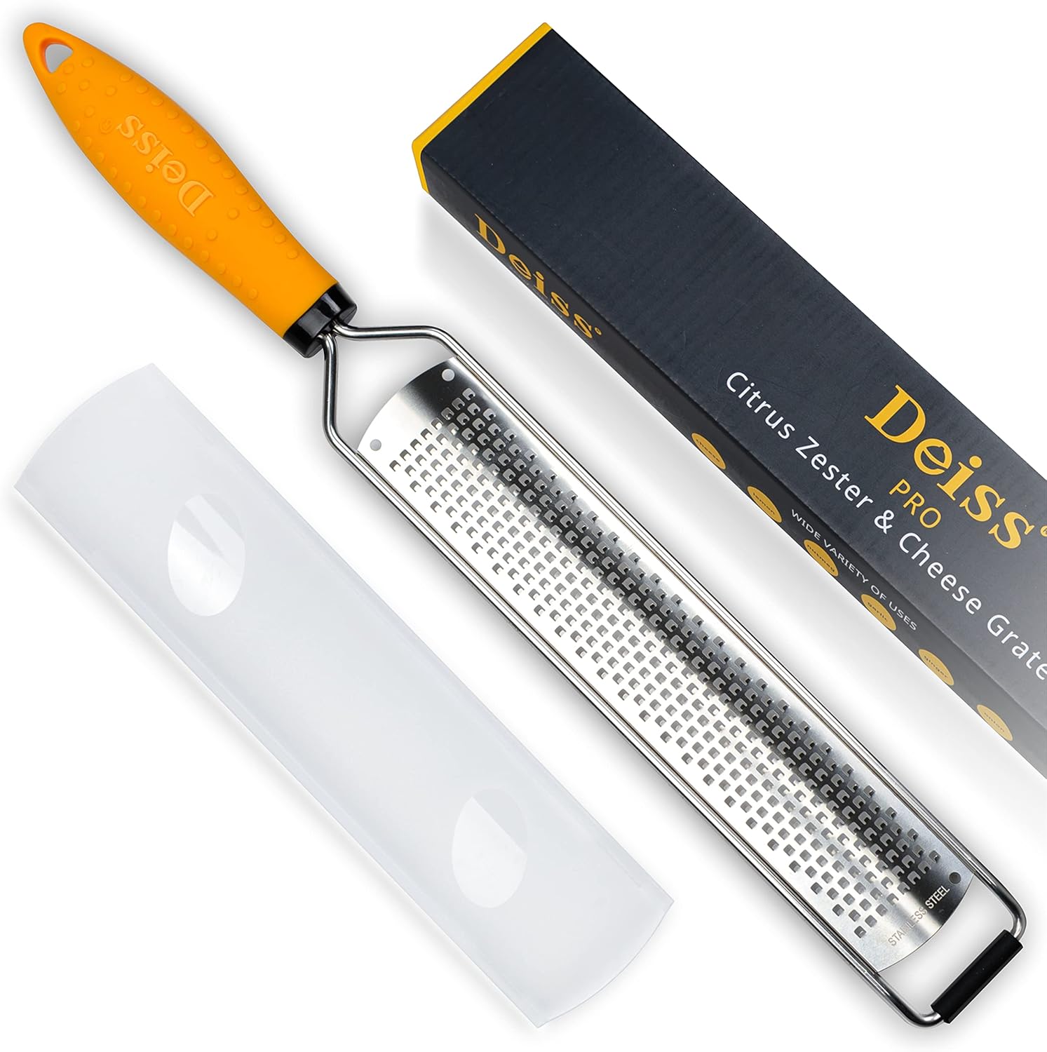 Deiss PRO Citrus Lemon Zester & Cheese Grater — Parmesan Cheese, Lemon, Ginger, Garlic, Nutmeg, Chocolate, Vegetables