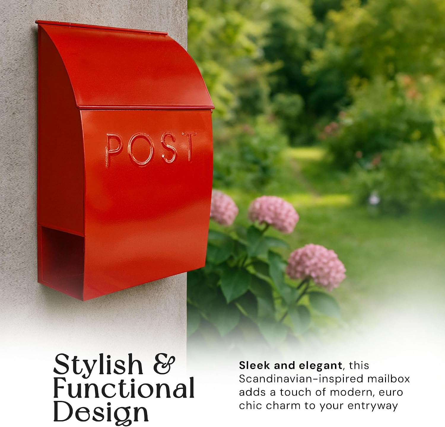 NACH Mailboxes for Outside Wall Mount, 15 x 10 x 4 inches, Red Wall Mounted Mailbox and Newspaper Holder, Waterproof Mailbox for Door - The Milano Mailbox