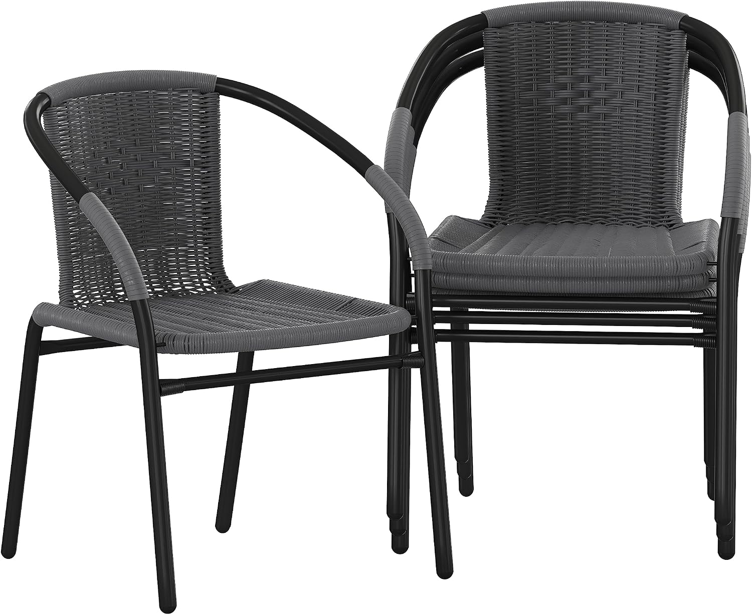 Flash Furniture Lila Modern Rattan Indoor/Outdoor Stackable Dining Chairs, Stacking Rattan Bistro Chairs for Patio or Restaurant, Set of 4, Brown | Commercial Grade, Indoor/Outdoor Use