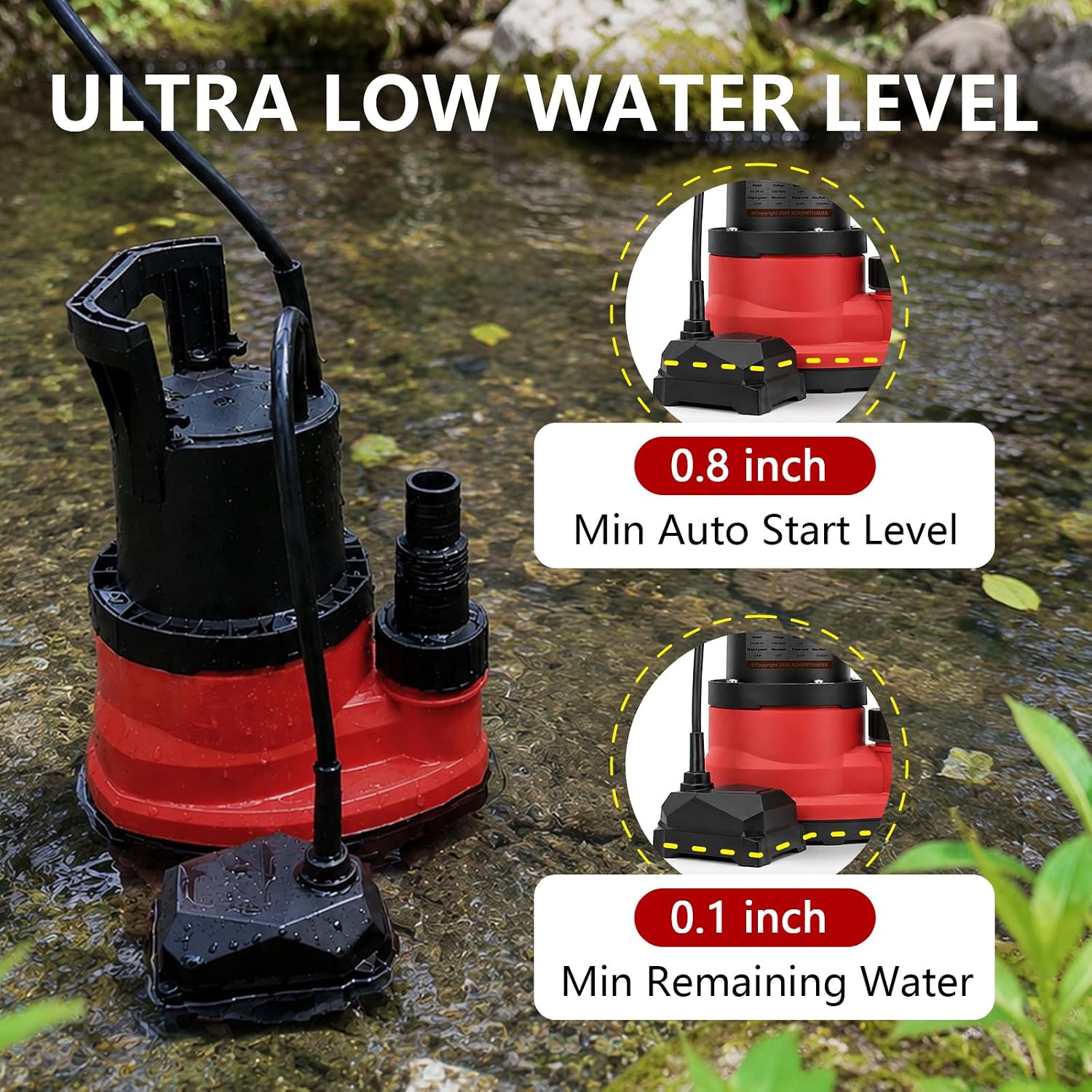 1/3 HP Automatic Sump Pump, 110V 2550 GPH Submersible Utility Water Pump | Auto Switch, Drains Down to 0.1”, 16 FT power cord