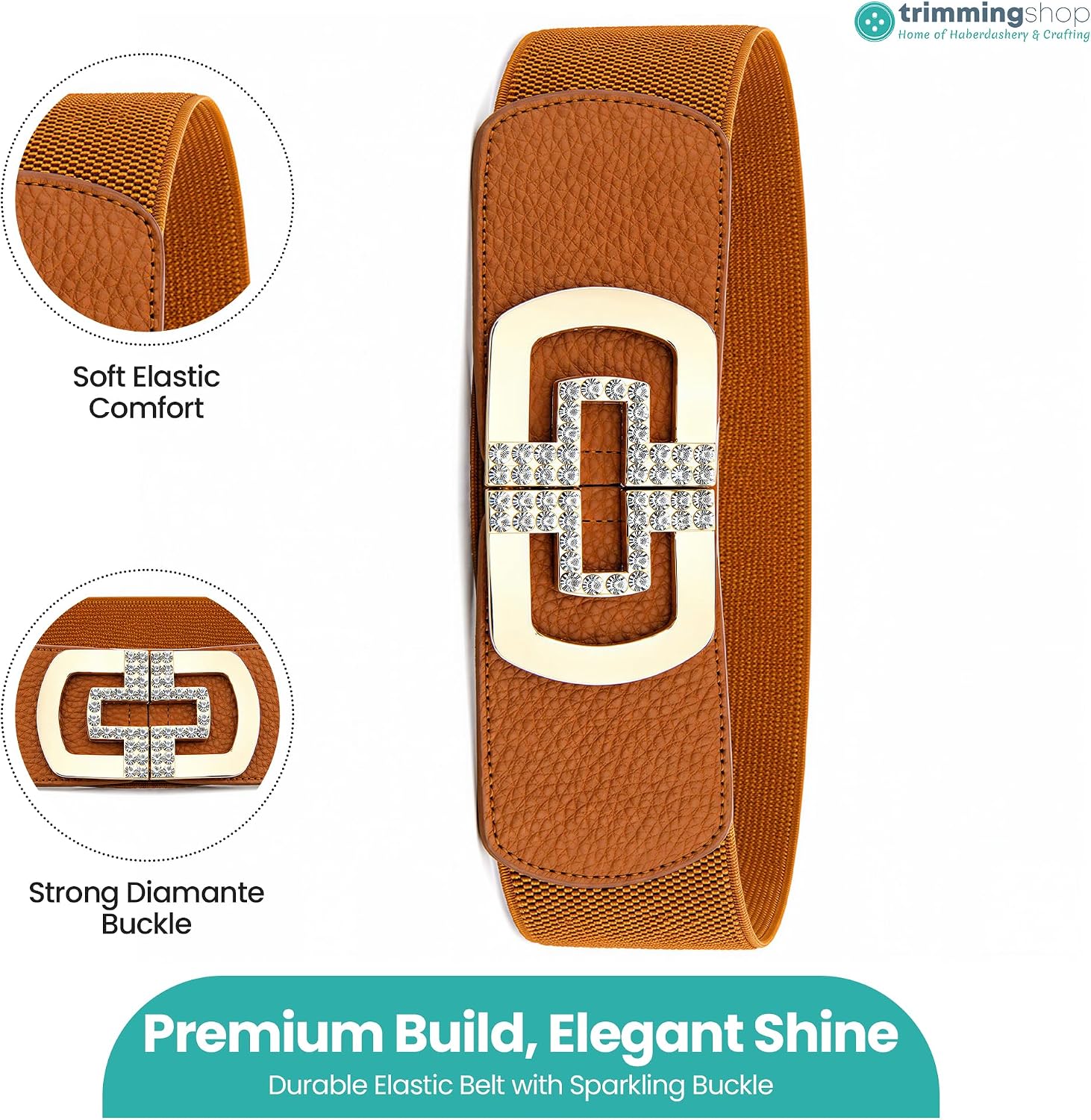 Trimming Shop Women's 60mm Elastic Waist Diamond Embellishment Belt Buckle