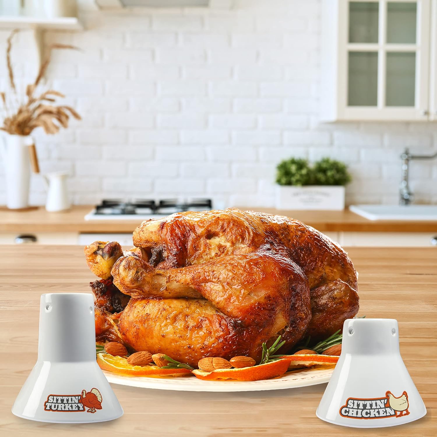 COOK'S CHOICE Sittin' Chicken Reusable Ceramic Beer Can Roaster & Steamer | Vertical Chicken Roaster Stand for Grill, Oven & Smoker - Flavor Infuser for Marinades, Beer & Sauces - Summer BBQ Essential