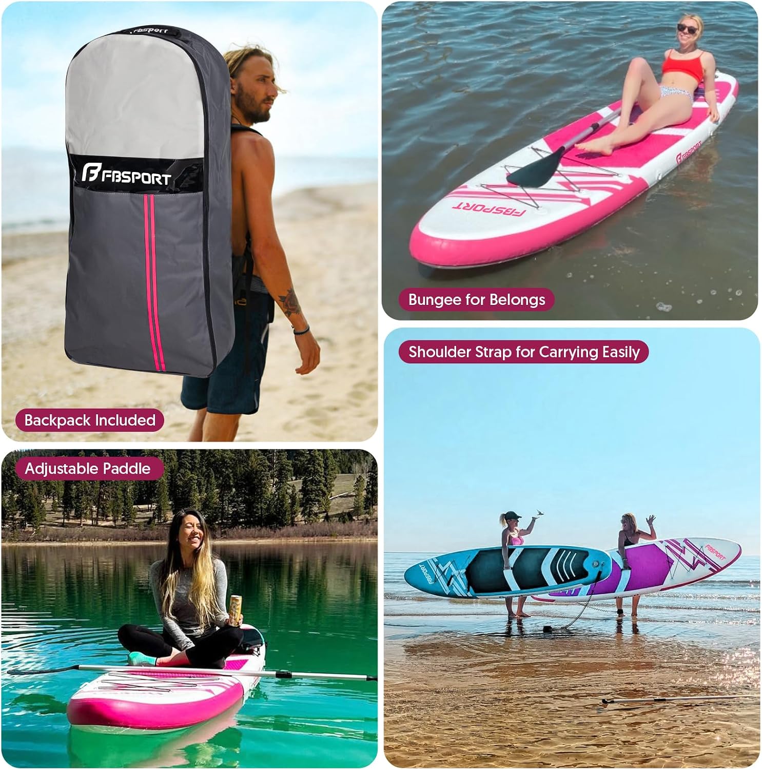 FBSPORT 11' Premium Stand Up Paddle Board, Yoga Board with SUP Accessories & Carry Bag | Wide Stance, Surf Control, Non-Slip Deck, Leash