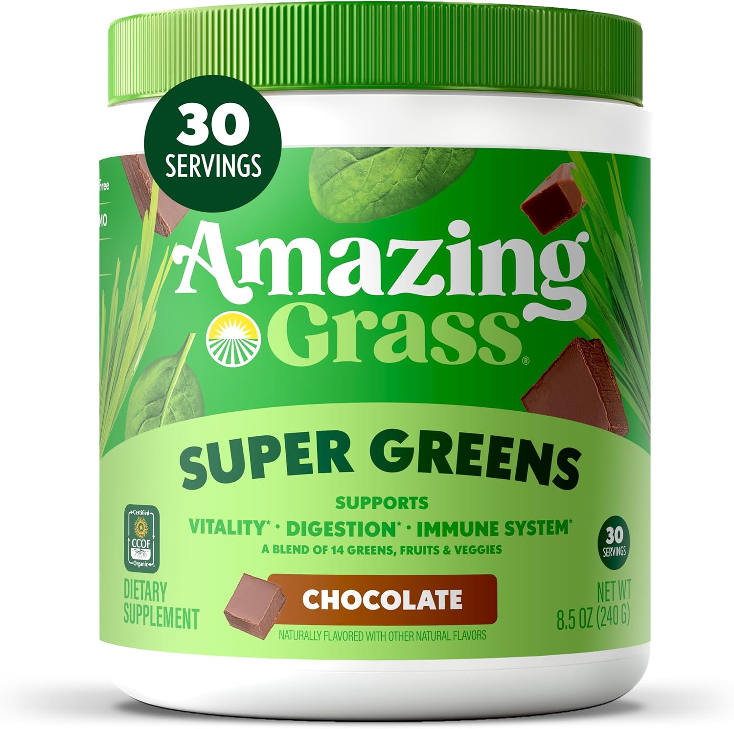Amazing Grass Super Greens Powder Original, 60 Servings, 16.9 oz | Organic Greens Superfood Powder with Spirulina, Beet Root, Probiotics & Digestive Enzymes to Support Digestion