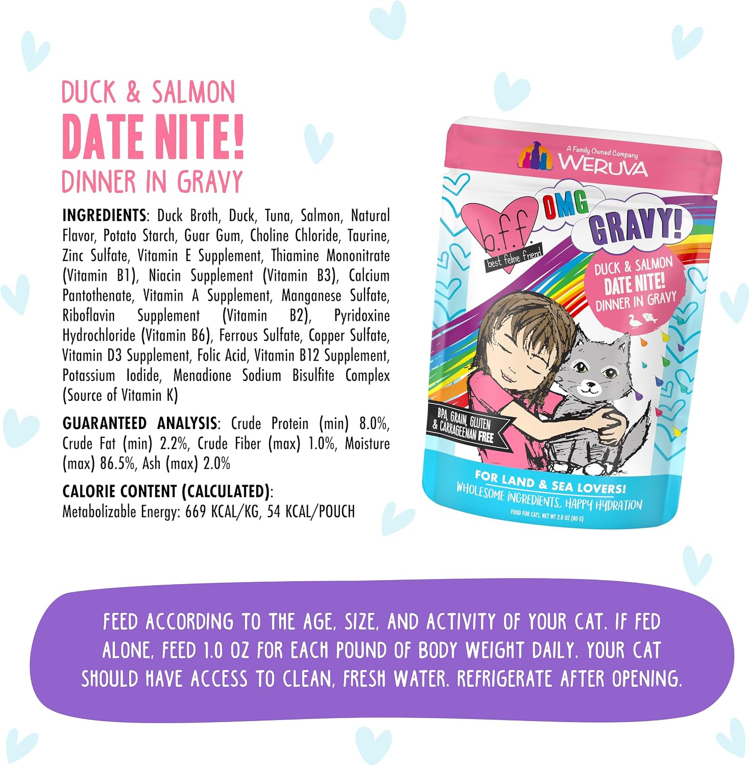 Weruva B.F.F. OMG - Best Feline Friend Oh My Gravy!, Tuna & Salmon Sweet Cheeks with Tuna & Salmon in Gravy Cat Food, 3oz Pouch (Pack of 12)