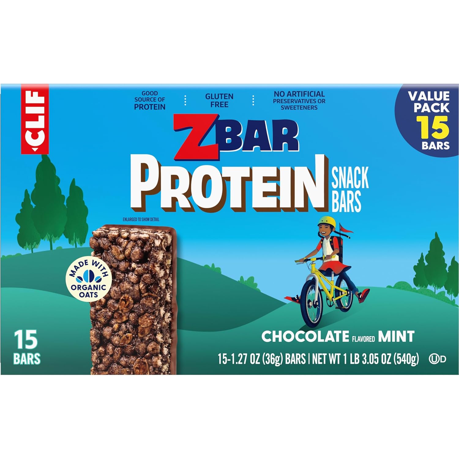Zbar Protein Chocolate Mint Snack Bars, Gluten Free Protein Bars, 15ct | 5g Protein, Gluten Free, Made with Organic Oats