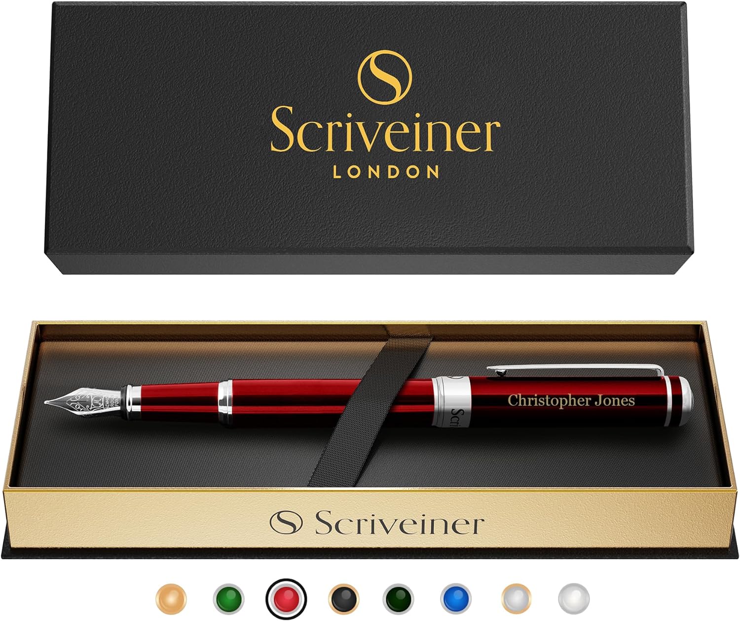 Scriveiner Silver Chrome Fountain Pen - Stunning Luxury Pen, Real Gold Finish Schmidt Gilded Nib (Medium), Best Pen Gift Set for Men & Women