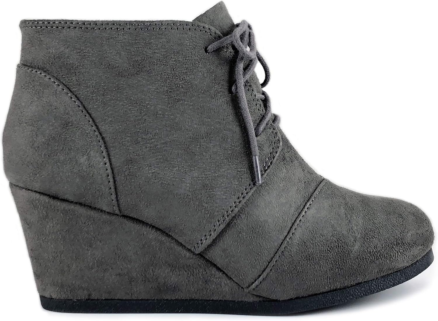 Soda “REX” ~ Women Lace Up Rounded Toe Low Wedge Ankle Bootie
