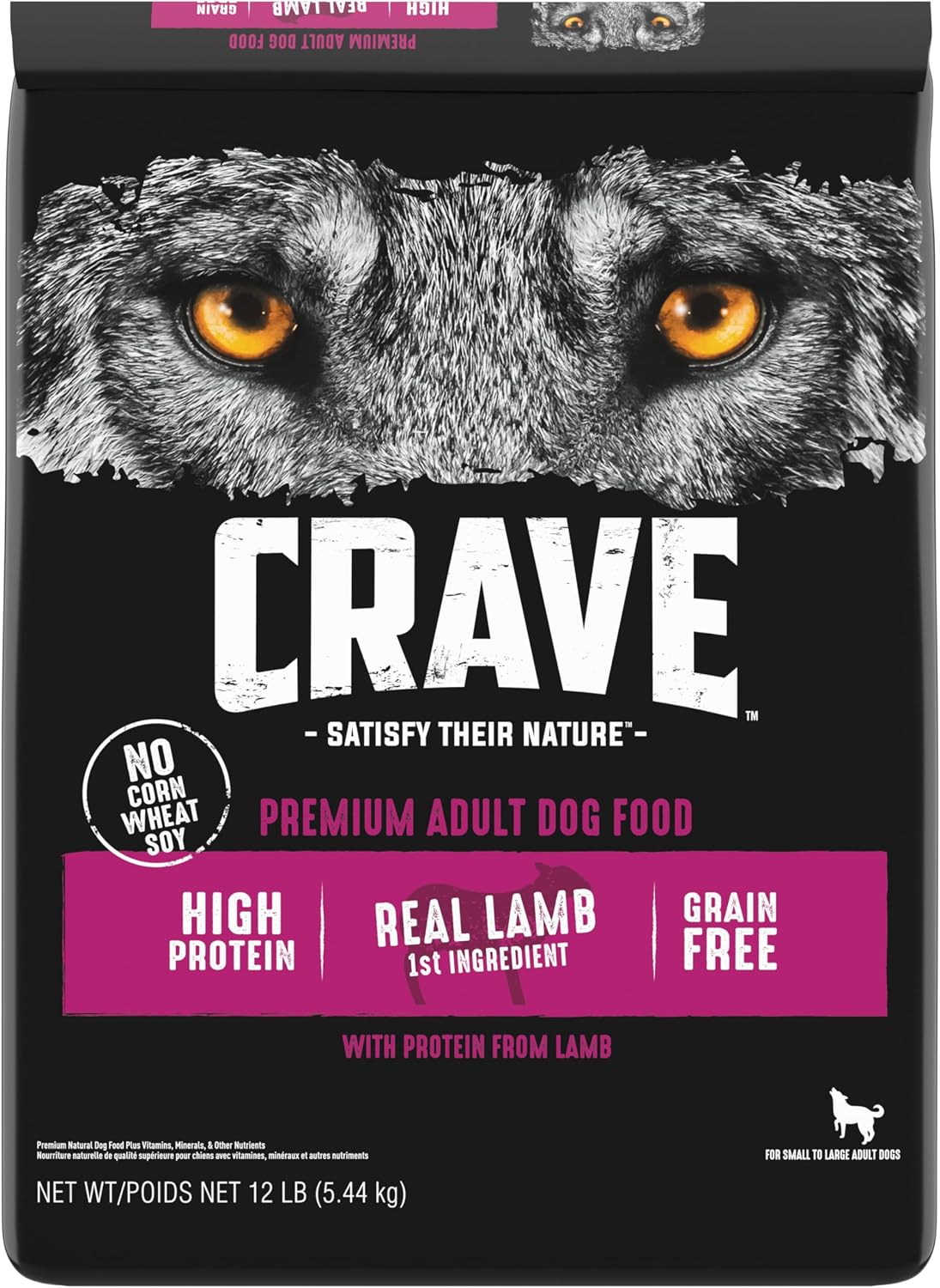 CRAVE Grain Free High Protein Natural Adult Dry Dog Food, Lamb, 4 lb | 34% protein, real animal protein, no by-product meal, no corn, wheat, soy, no artificial flavors, energy support