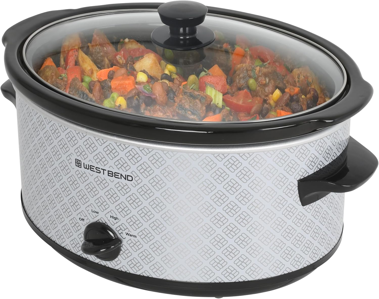 West Bend Slow Cooker 6-Quart Manual Crockery Style with Dishwasher Safe Oval Ceramic Crockpot and Glass Lid Two Temperature Settings Plus Keep Warm, 330-Watts, Black