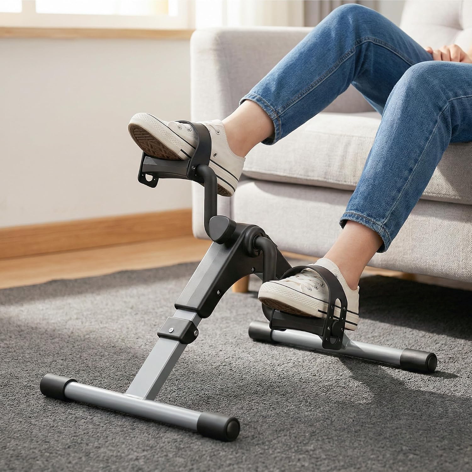 Pedal Exerciser Desk Exercise Bike Leg and Arm Exercise Bike with LCD Monitor Foldable and Porable (Black/Grey)