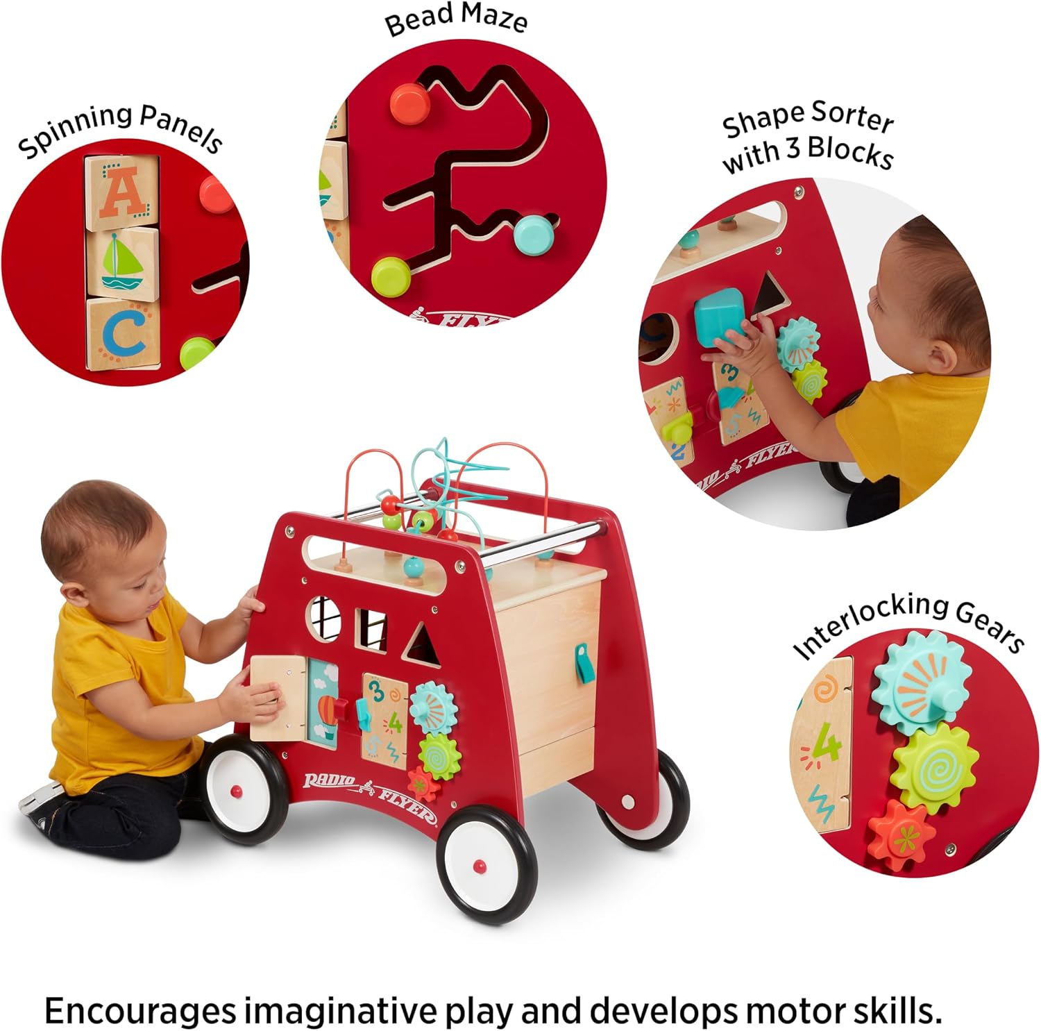 Radio Flyer Classic Walker Wagon, for Kids 1-4 Years Old, Red | Resistance Clickers to Control Speed, Baby Push Walker with Furniture Bumper, For Indoor Play