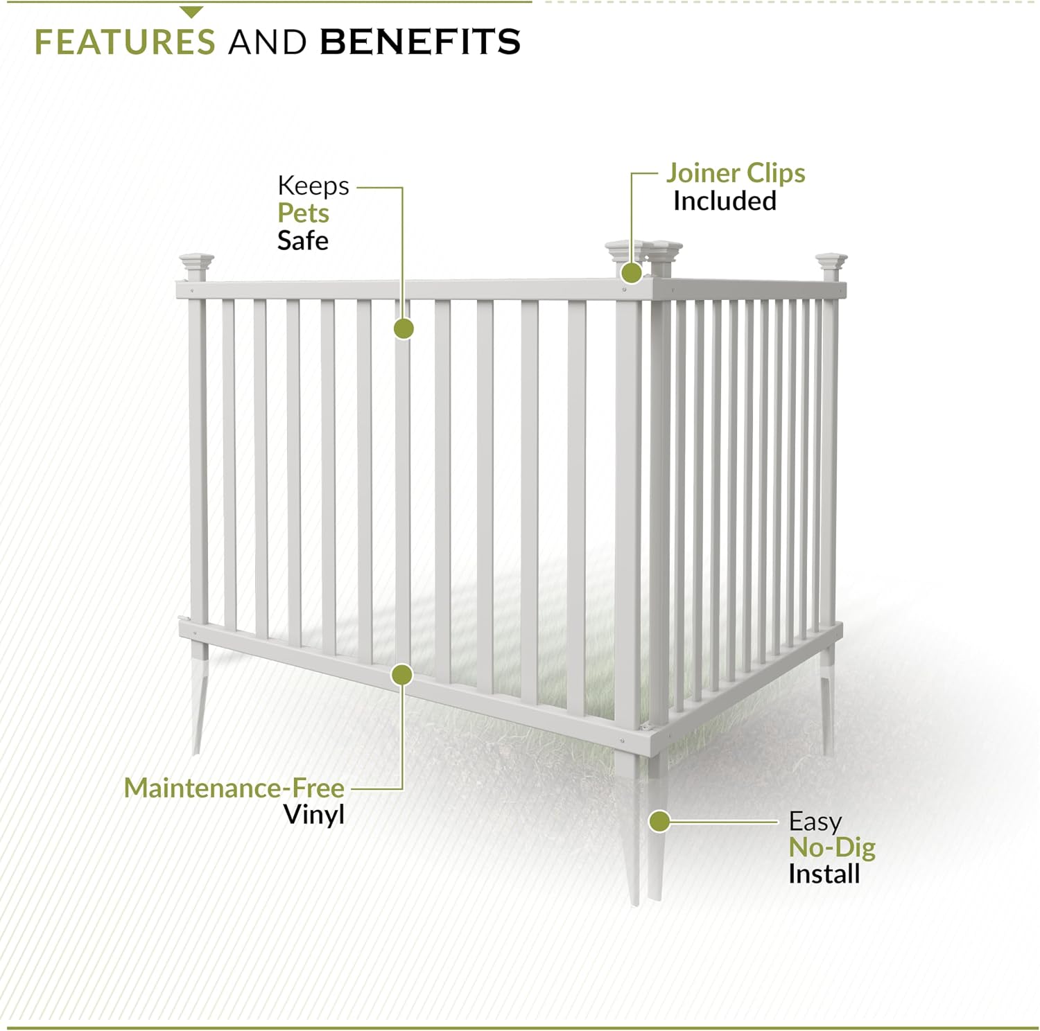 Zippity Madison Picket Fence Panels, White Vinyl DIY No Dig Kit | 2.5ftH x 2.3ftW, White, 2 Panels, Garden Border or Yard Enclosure, ZP19001