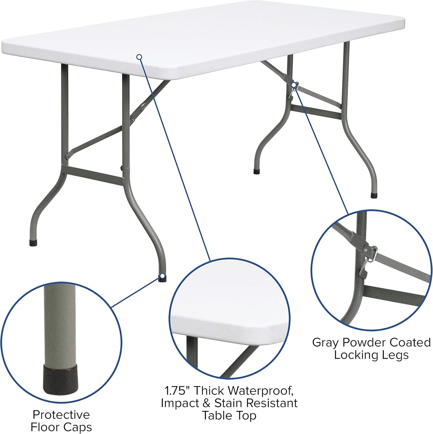 Flash Furniture 5-Foot Granite White Plastic Folding Table | Lightweight, Easy Storage, Commercial Grade