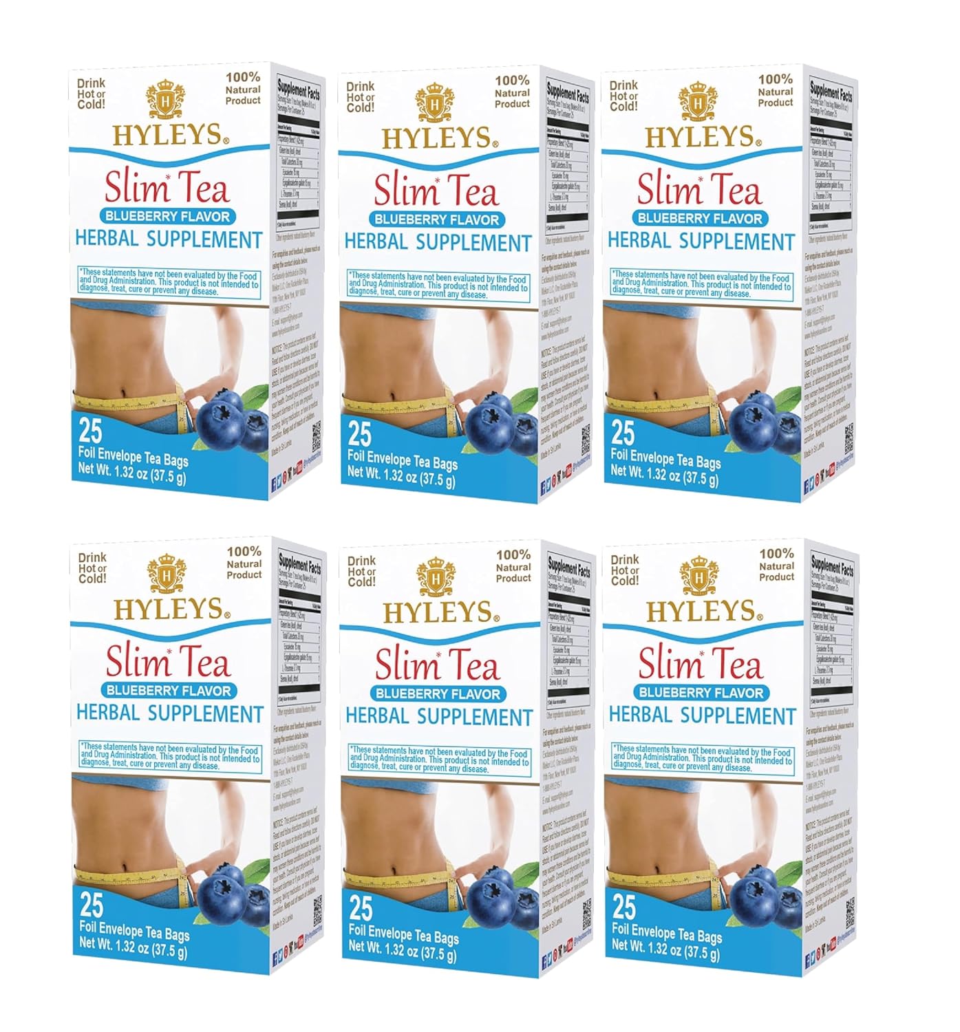 HYLEYS Slim Tea Goji Berry, Weight Loss Detox, Slimming Diet Tea, 25 Bags | Green Tea, Senna Detox & Cleanse, 3 Natural Ingredients, No Added Sugar, 1-Step Bedtime Routine, Supports Digestion