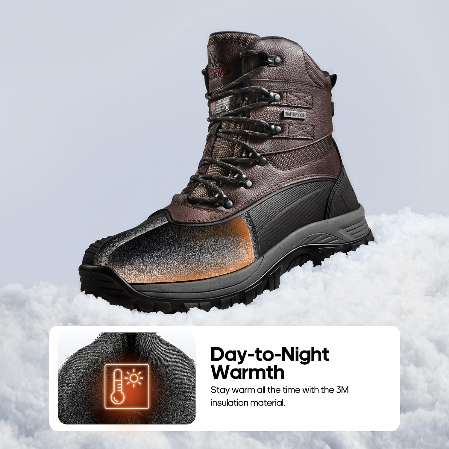 NORTIV 8 Men's Insulated Waterproof Winter Snow Boots | Sealed Build Keeps Feet Dry; Rubber Outsole Boosts Grip; Stable Fit Adds Support; Ideal for Hiking, Daily Wear BRIGADE