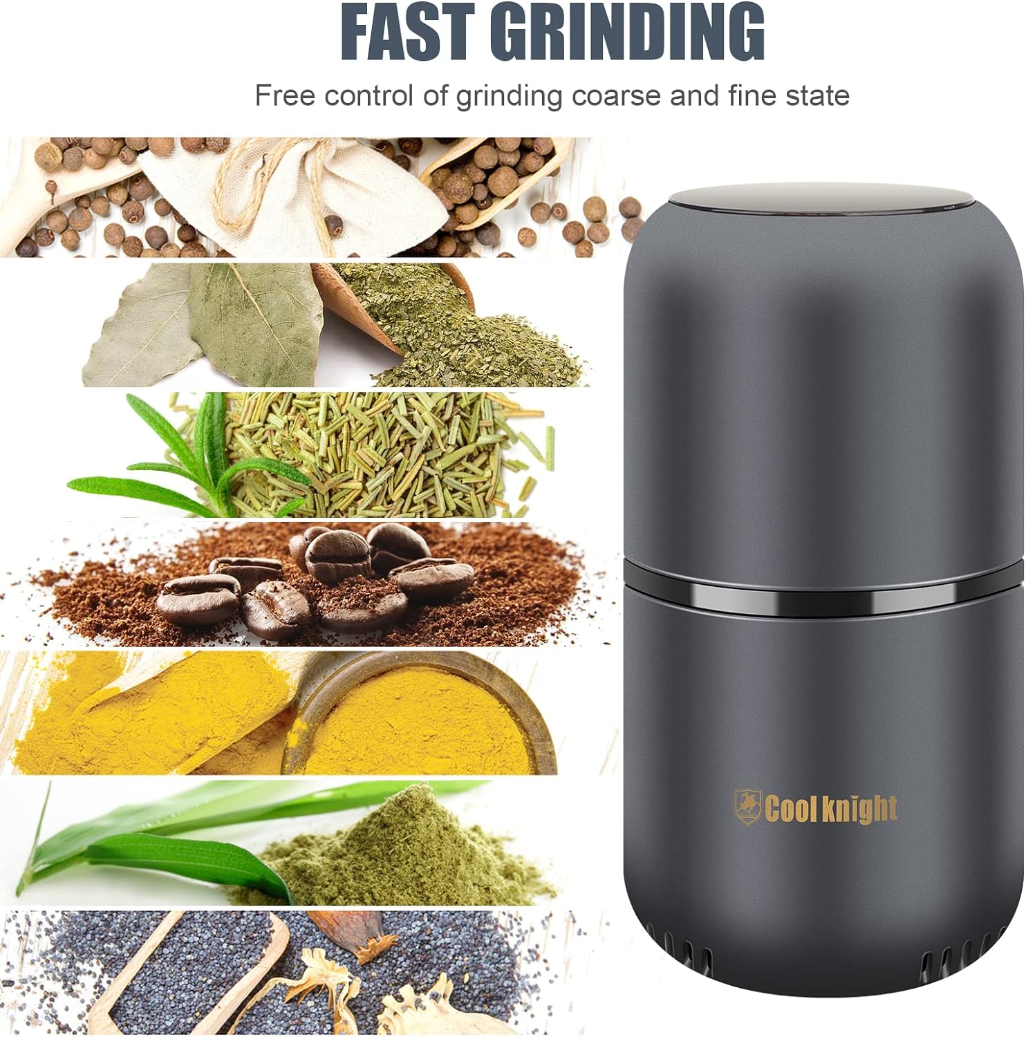 COOL KNIGHT Herb Grinder [large capacity/fast/Electric ]-Spice Herb Coffee Grinder with Pollen Catcher/- 7.5" (Black)