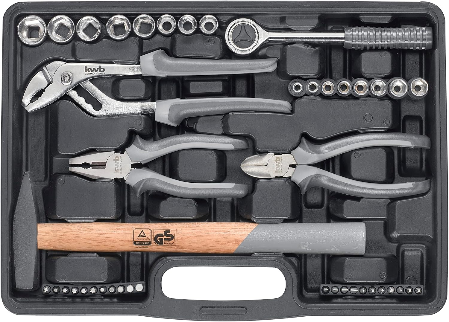 kwb Tool box made of robust hard plastic including 63-piece high-quality tool set as a solid basic equipment for light applications in the home