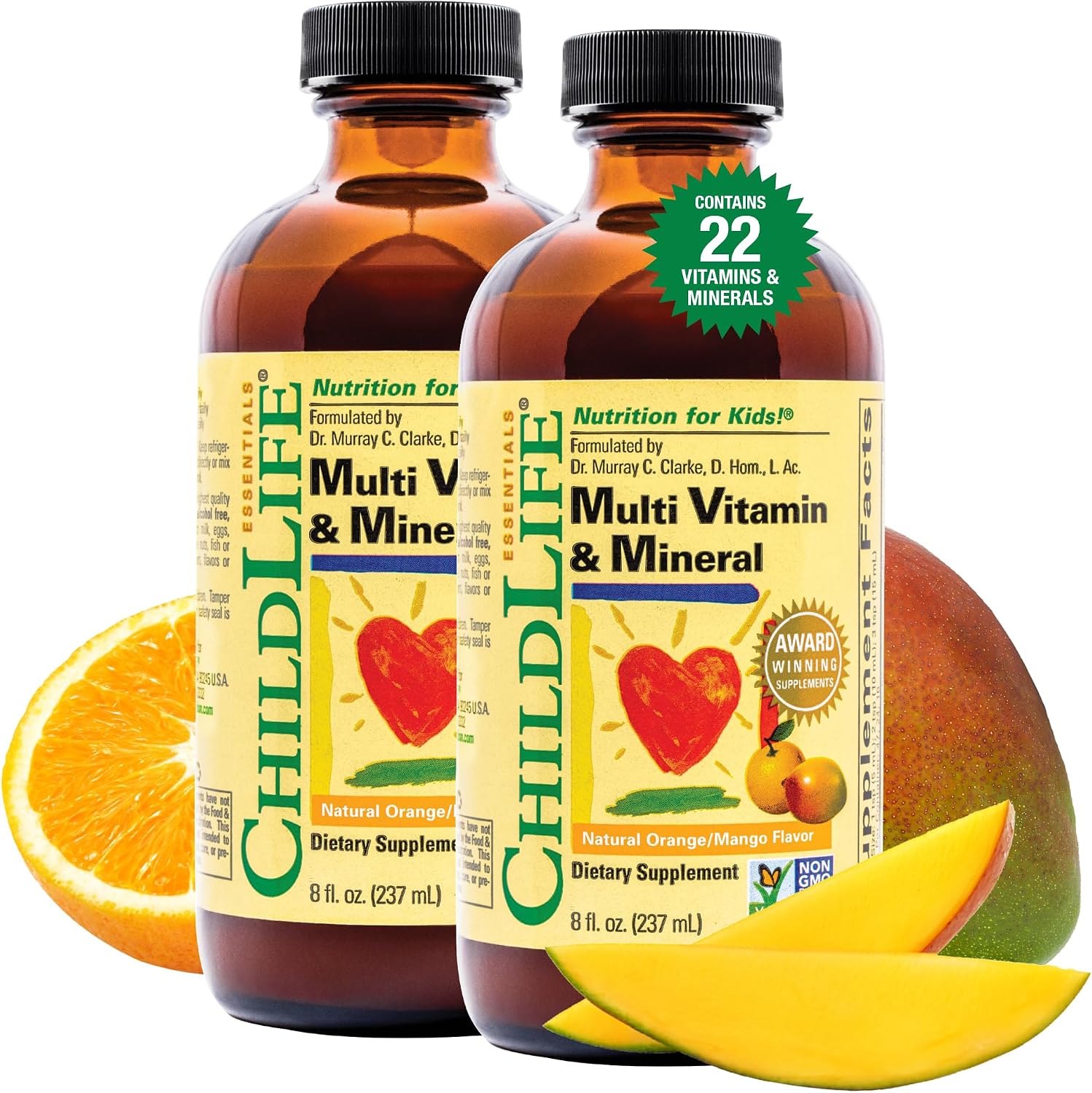 CHILDLIFE ESSENTIALS Kids Multivitamin & Mineral, Mango, 8 Fl Oz (2 Pack) | Vitamins for Kids, Liquid Multivitamin Supplement, Toddler & Baby Wellness, Natural, & Mineral