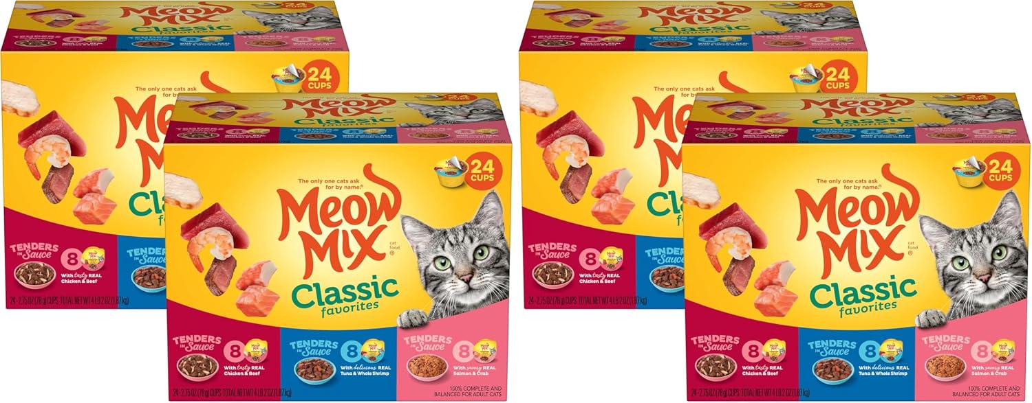 Meow Mix Tenders in Sauce, Wet Cat Food with Tuna & Whole Shrimp, 12 Cups