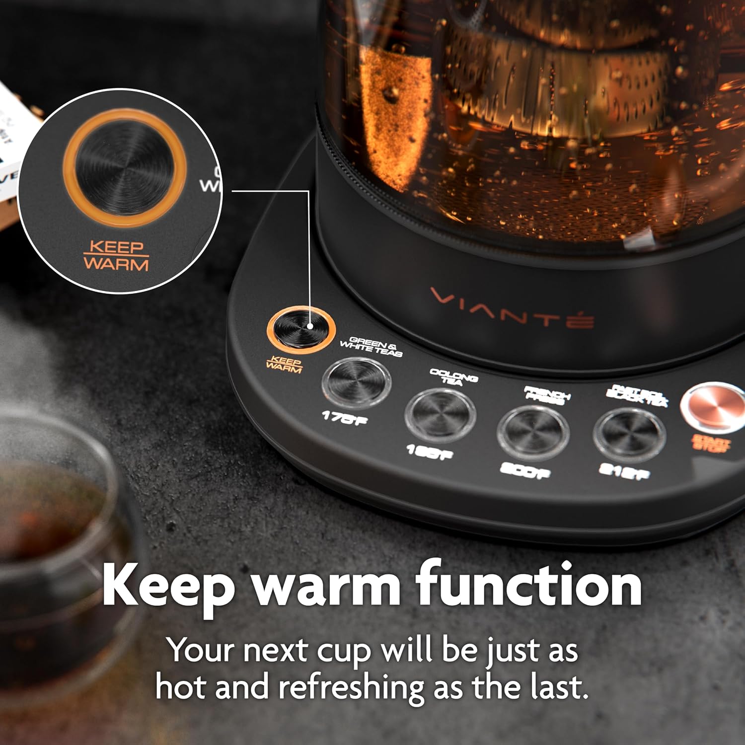 Viante Alba Electric Tea Kettle With Infuser, No Plastic, 1.5L