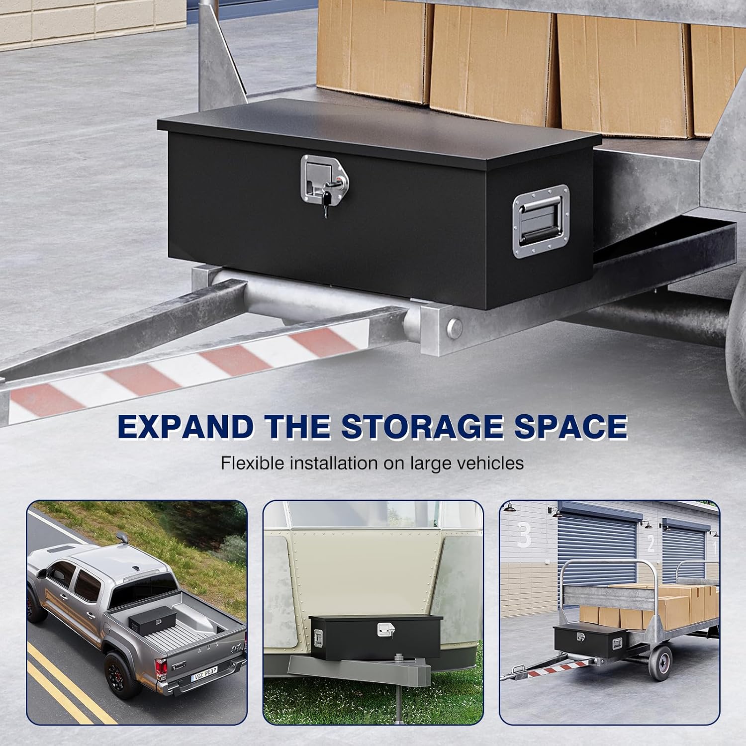 30 Inch Steel Heavy Duty Truck Bed Tool Box, Trailer Tongue Tool Box with Lock and Keys, Tool Box for Storage, Utility Trailer Tool Box for Truck, Pickup, RV, Trailer