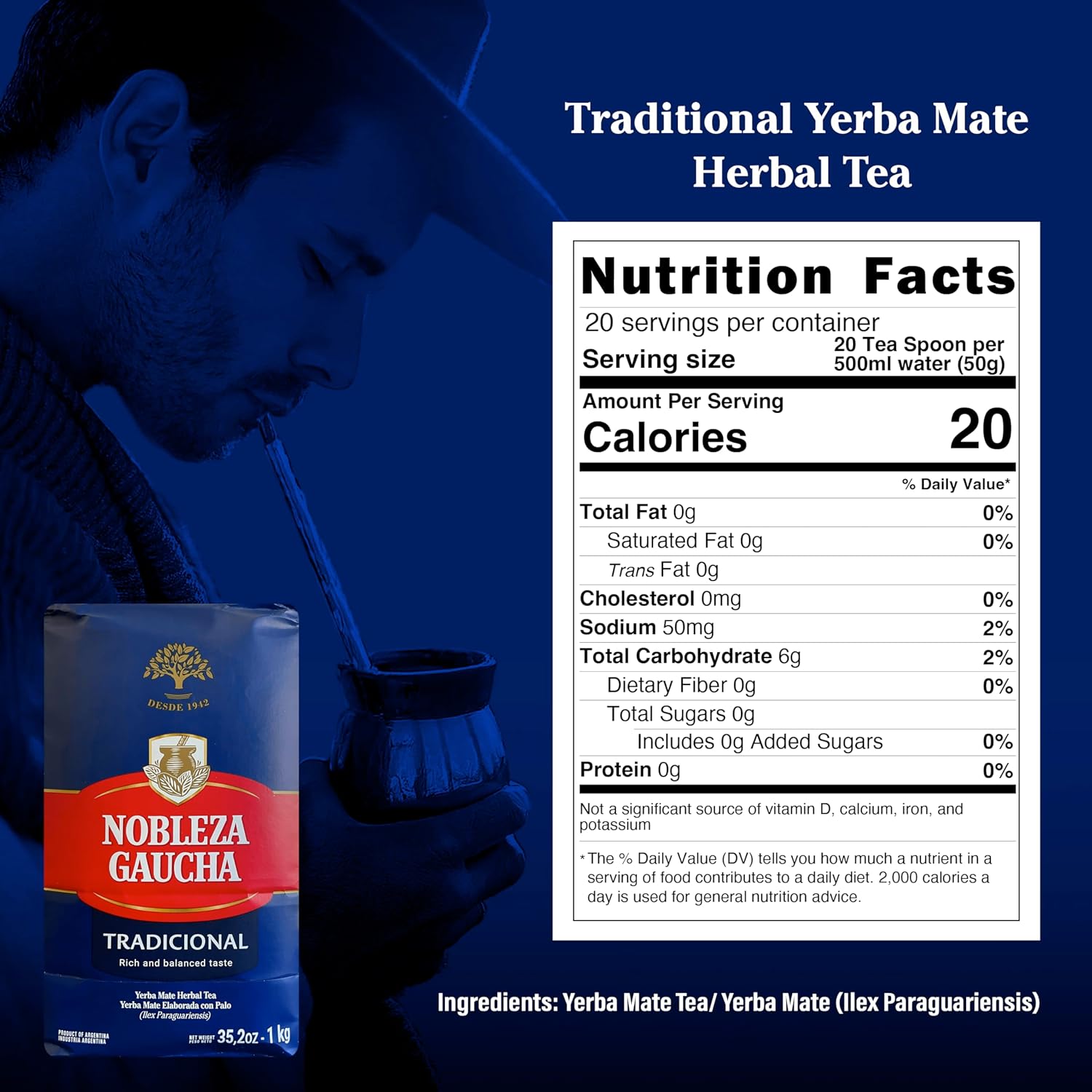 Nobleza Gaucha Yerba Mate Herbal Tea with Sterm | Traditional Argentina Brew USA-Specific Packaging 2.2 lbs - 3 Packs