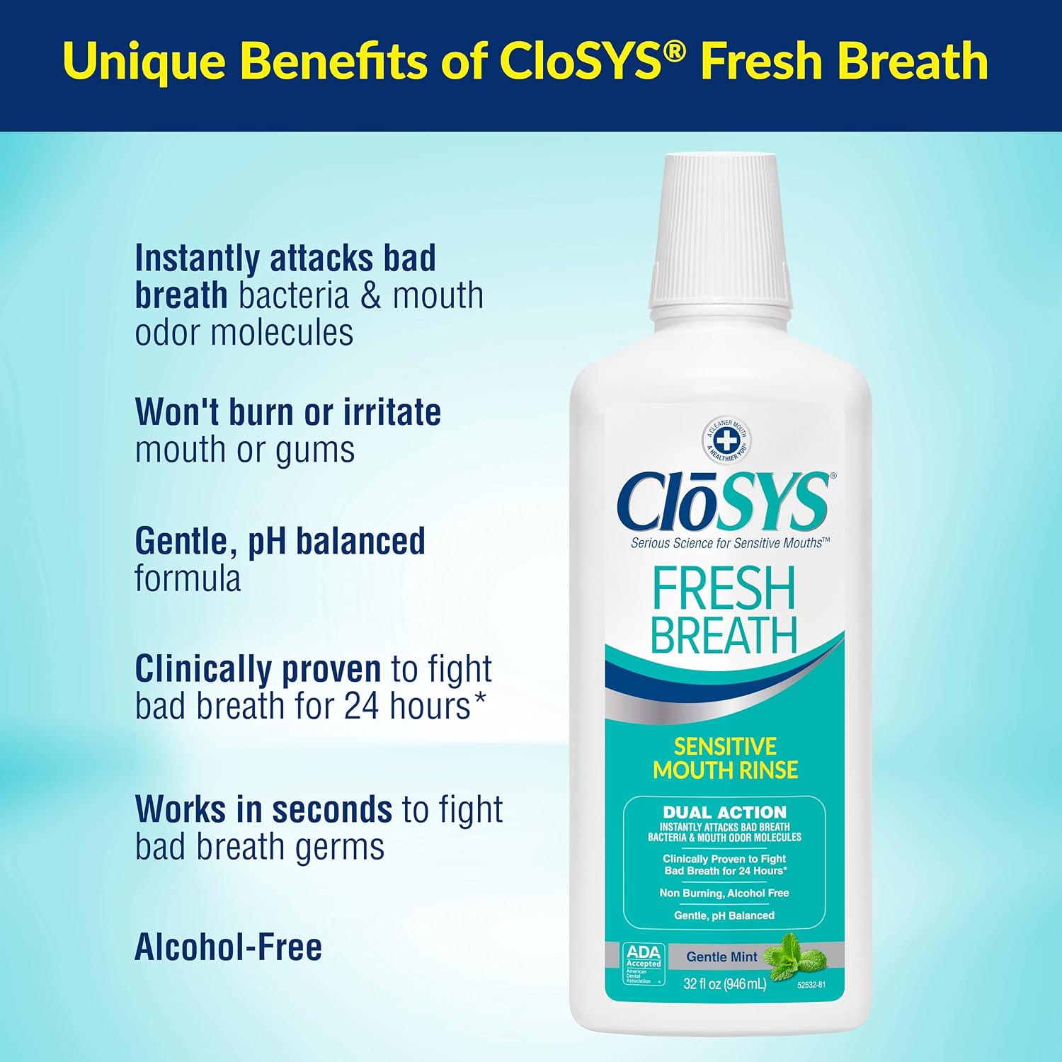 CloSYS Mouthwash, 32 Ounce, Fresh Breath Mouthwash, 2 Pack, Gentle Mint