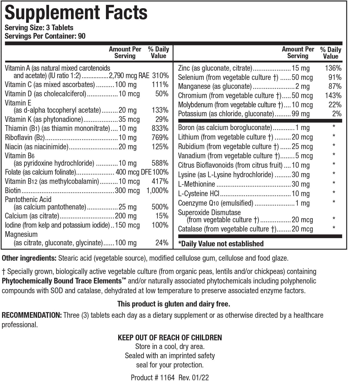 BIOTICS RESEARCH Bio Multi Plus Iron & Copper Free Multivitamins 270Tablets