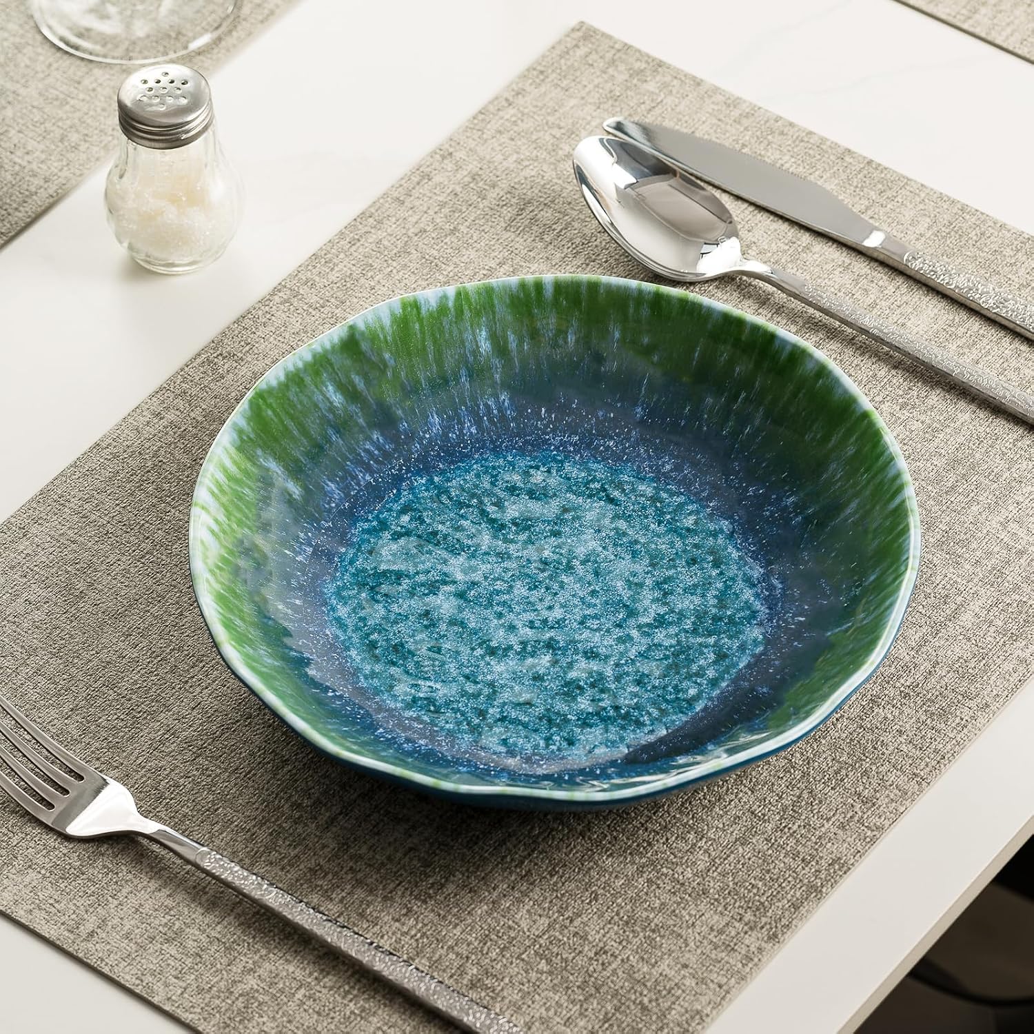 Melamine Pasta Bowls Large Salad Bowls Set 9 inch Sets of 6 pcs Soup Bowls Wide Shallow Flat Turquoise Teal Round Dinnerware Tableware Dishwasher