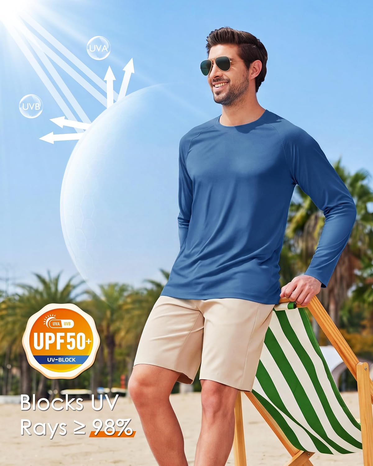 Boladeci Men's UPF 50+ Sun Protection UV SPF Shirts Long Sleeve Lightweight Quick Dry Swim T-Shirts Rash Guard